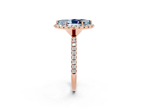 Rose gold Marquise Cut Halo Round Diamond Pavé Band Four-Prong Ring_2