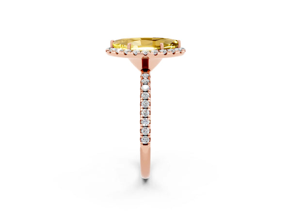 Rose gold Marquise Cut Yellow Sapphire Halo Ring with Round Pavé Band and Prong Setting