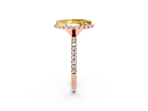 Rose gold Marquise Cut Halo Round Diamond Pavé Band Four-Prong Ring_2