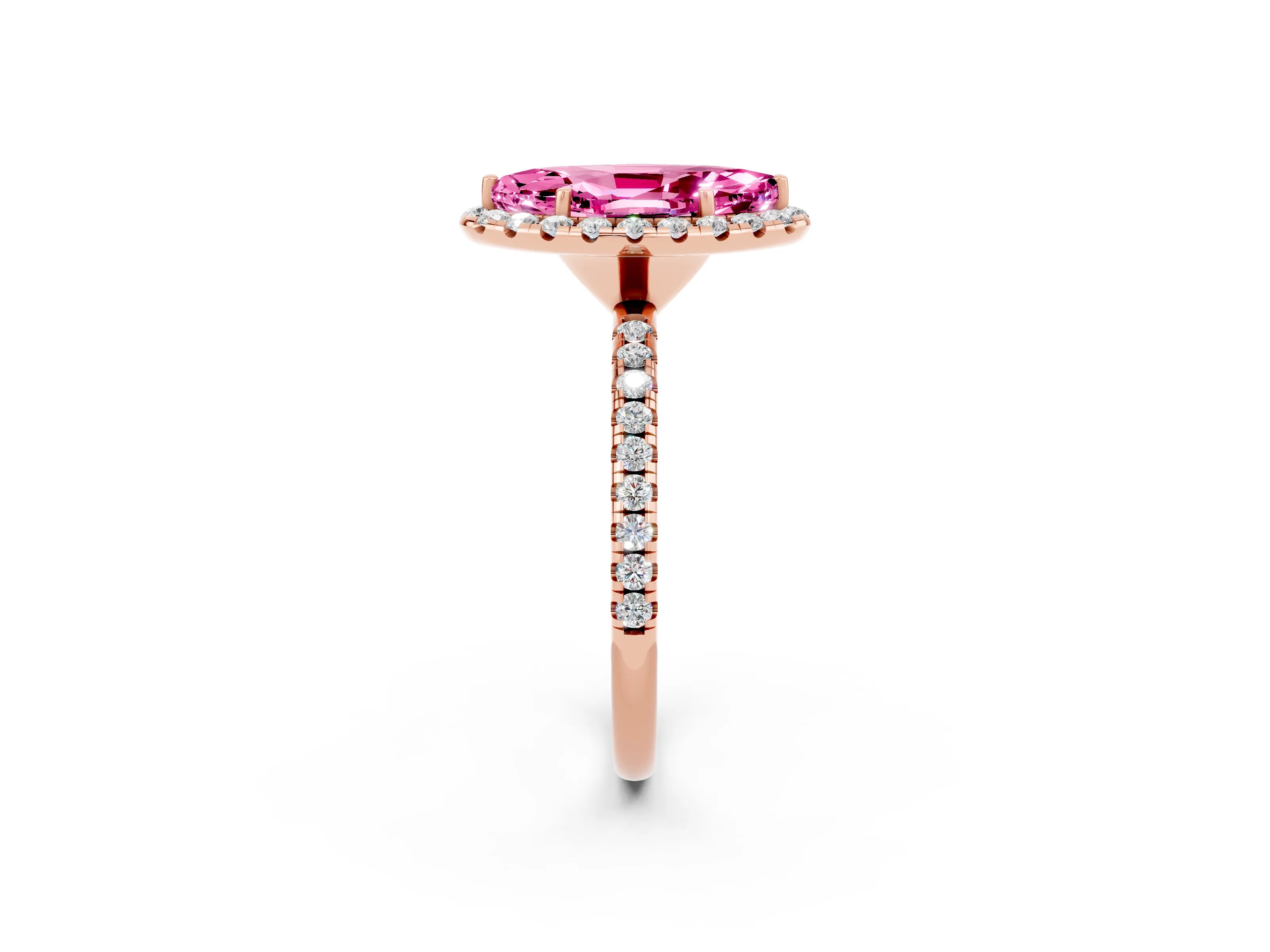 Rose gold Marquise Cut Halo Round Diamond Pavé Band Four-Prong Ring_2