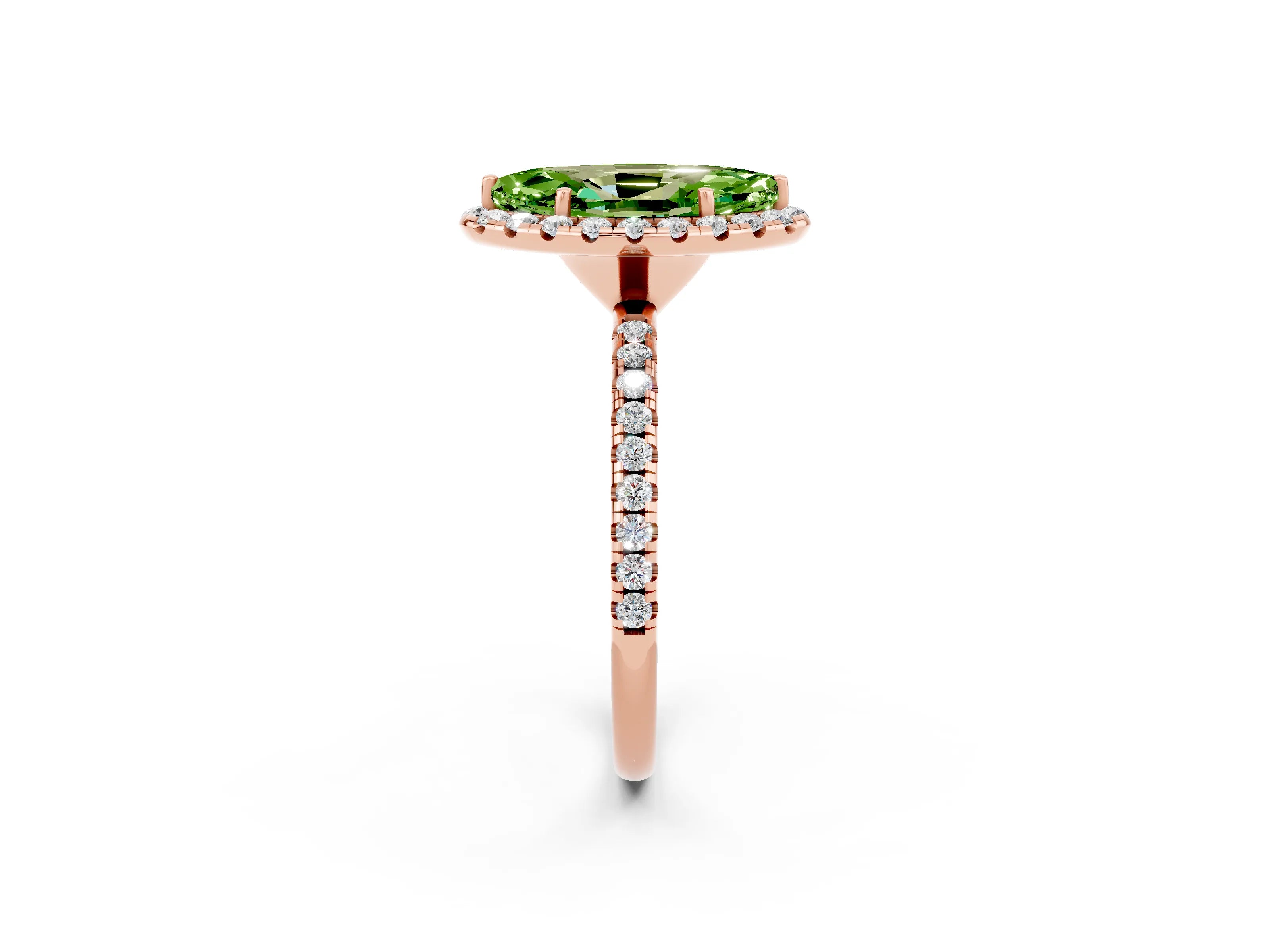 Rose gold Marquise Cut Halo Round Diamond Pavé Band Four-Prong Ring_2