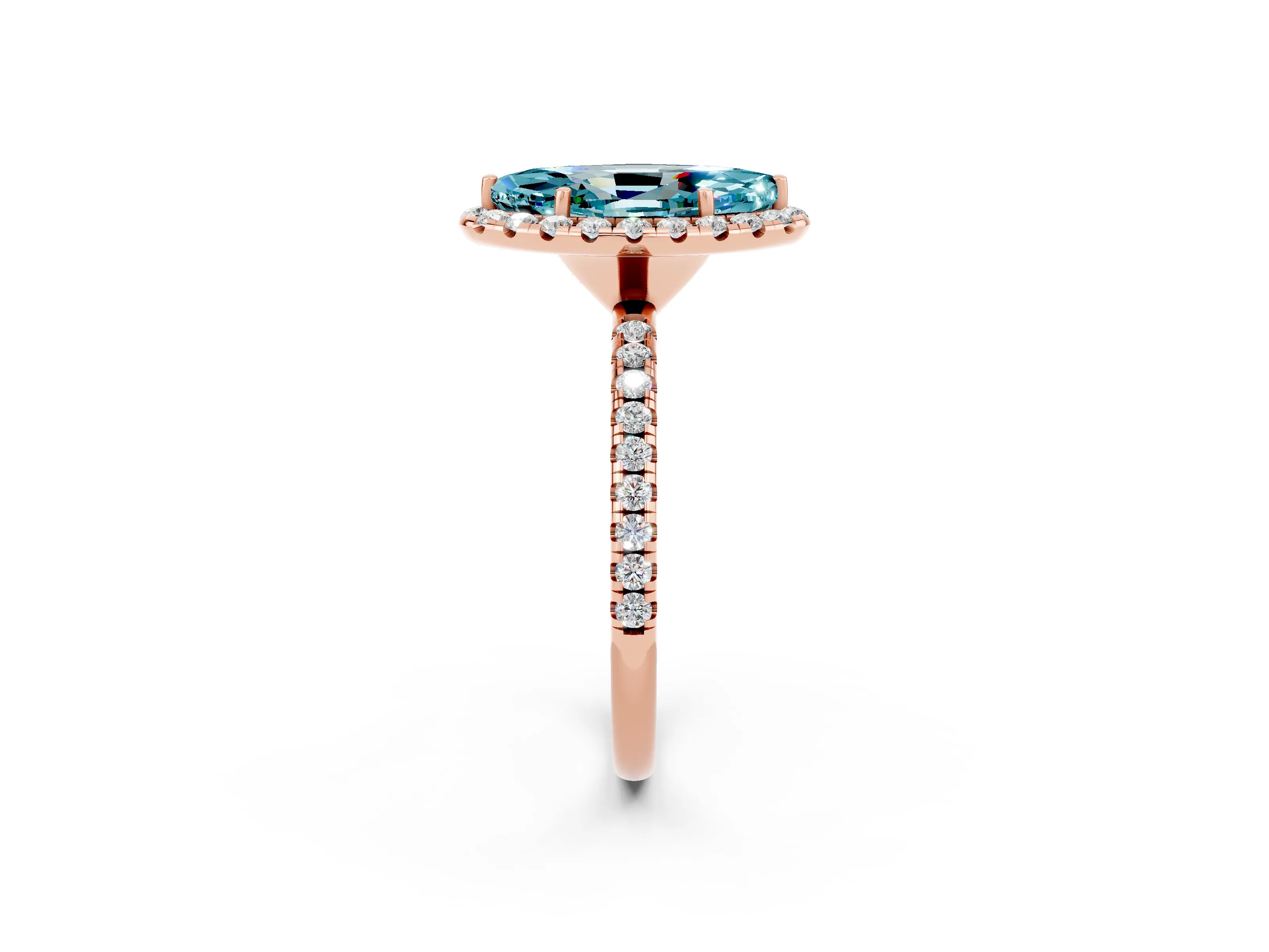 Rose gold Marquise Cut Halo Round Diamond Pavé Band Four-Prong Ring_2