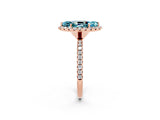 Rose gold Marquise Cut Halo Round Diamond Pavé Band Four-Prong Ring_2