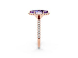 Rose gold Marquise Cut Halo Round Diamond Pavé Band Four-Prong Ring_2