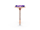 Rose gold Marquise Cut Halo Round Diamond Pavé Band Four-Prong Ring_2