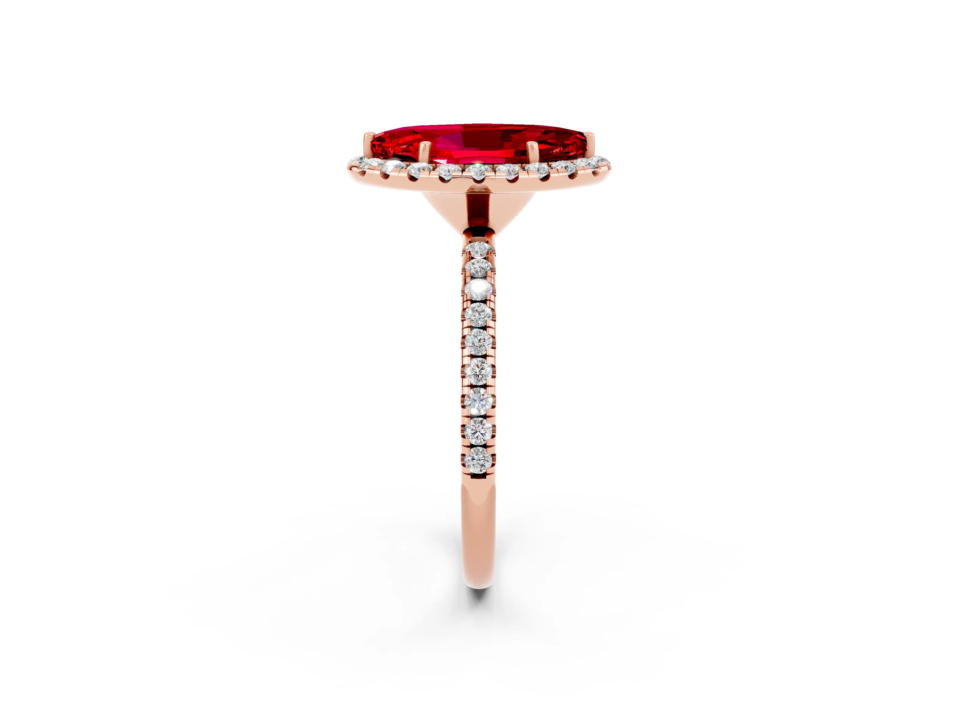 Rose gold Marquise Cut Halo Round Diamond Pavé Band Four-Prong Ring_2