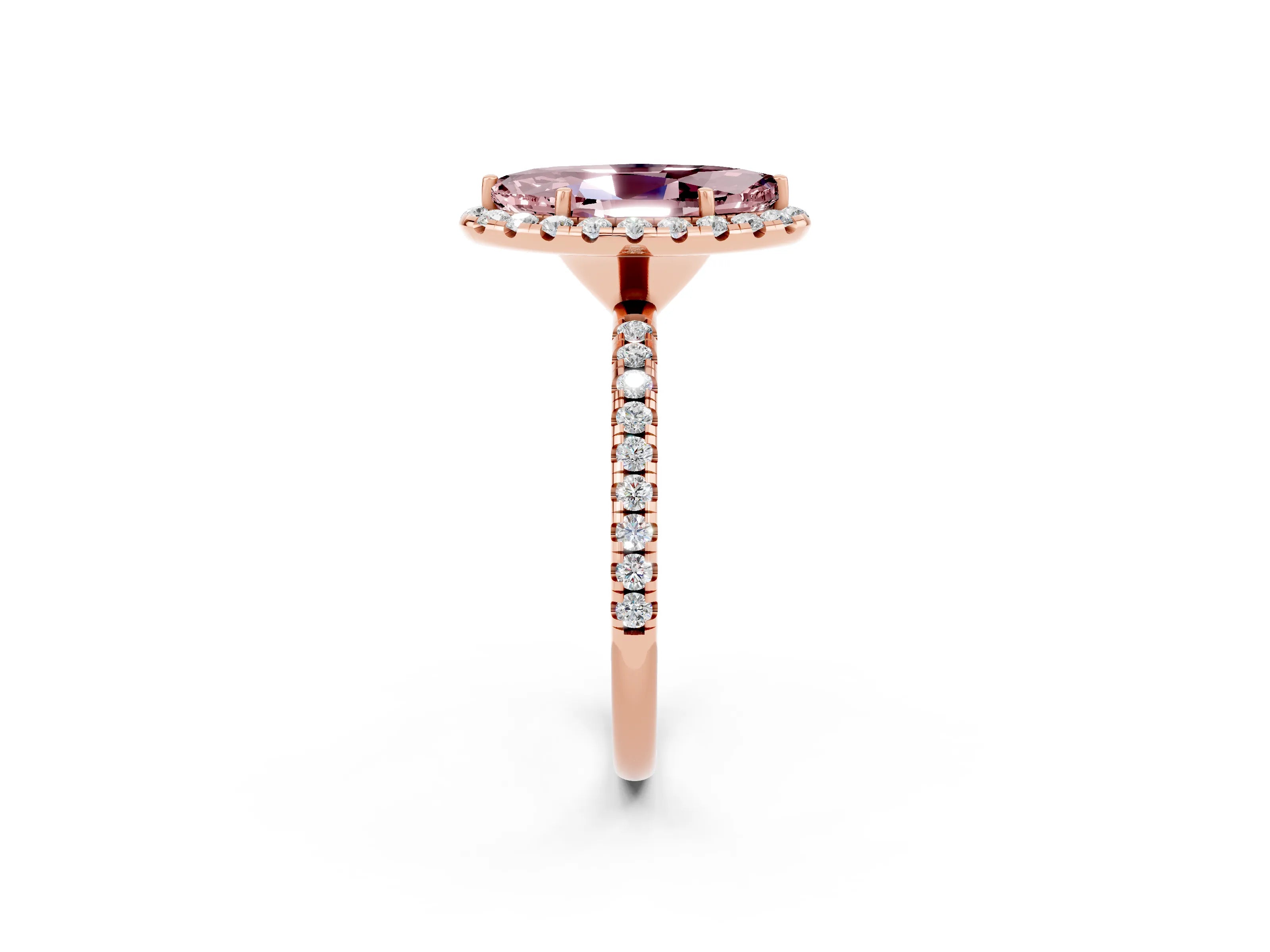 Rose gold Marquise Cut Halo Round Diamond Pavé Band Four-Prong Ring_2