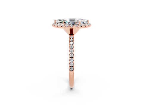 Rose gold Marquise Cut Halo Round Diamond Pavé Band Four-Prong Ring_2