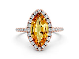 Rose gold Marquise Cut Halo Round Diamond Pavé Band Four-Prong Ring