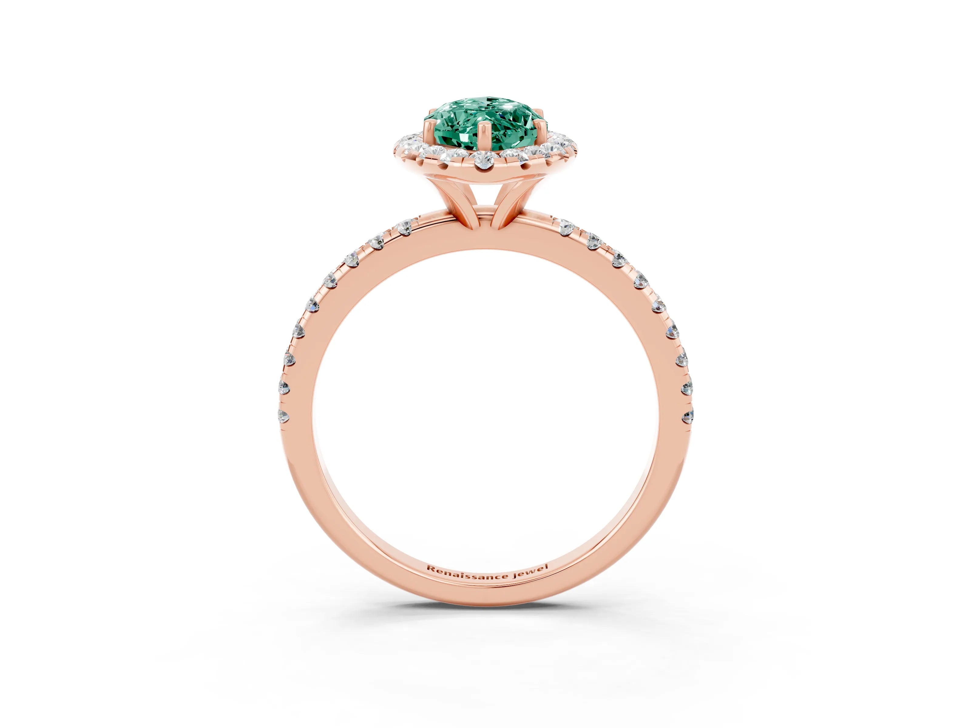 Rose gold Marquise Cut Halo Round Diamond Pavé Band Four-Prong Ring_3
