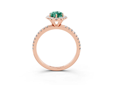 Rose gold Marquise Cut Halo Round Diamond Pavé Band Four-Prong Ring_3