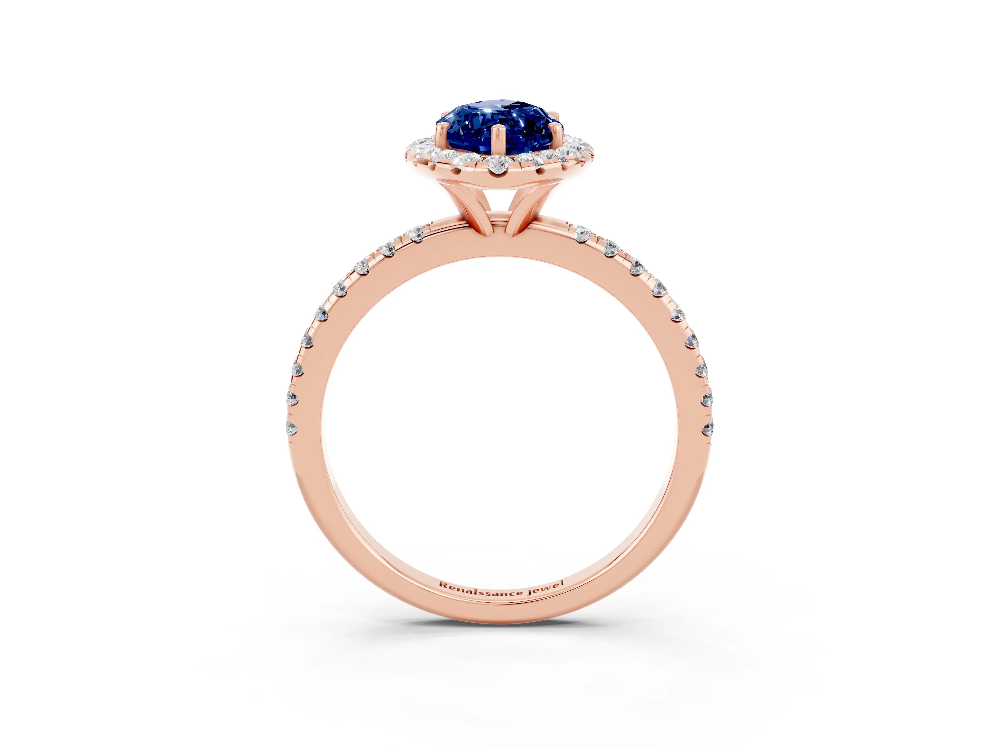 Rose gold Marquise Cut Halo Round Diamond Pavé Band Four-Prong Ring_3