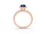 Rose gold Marquise Cut Halo Round Diamond Pavé Band Four-Prong Ring_3