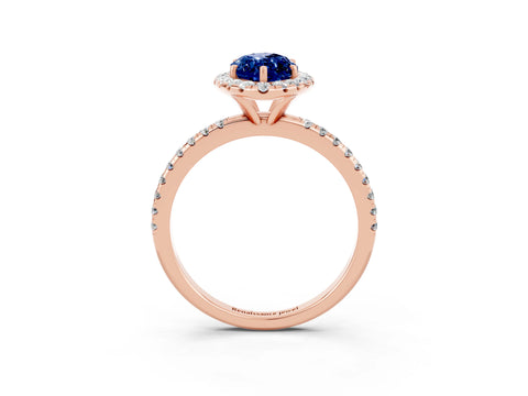 Rose gold Marquise Cut Halo Round Diamond Pavé Band Four-Prong Ring_3