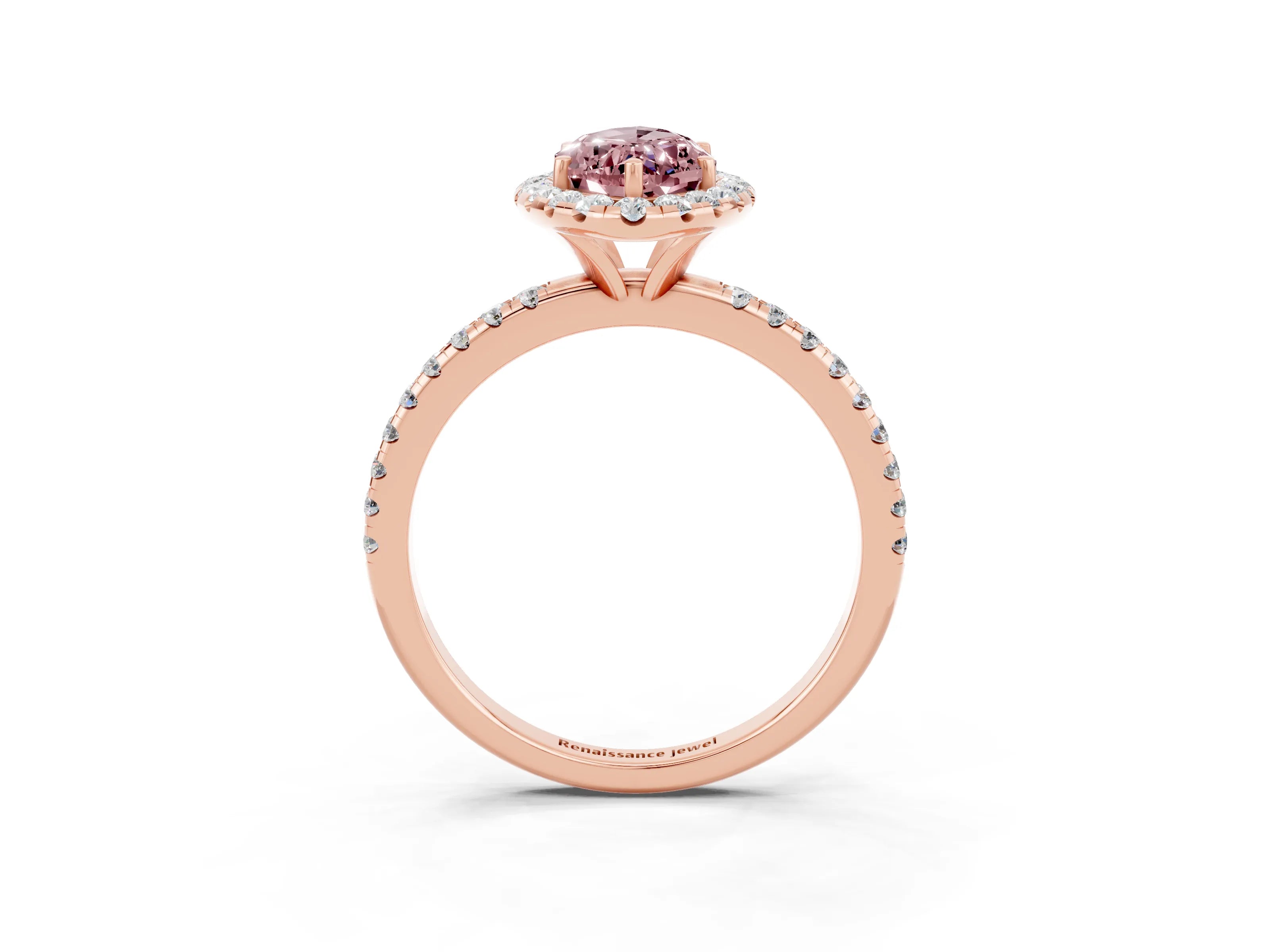 Rose gold Marquise Cut Halo Round Diamond Pavé Band Four-Prong Ring_3