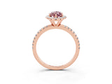 Rose gold Marquise Cut Halo Round Diamond Pavé Band Four-Prong Ring_3