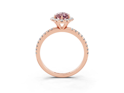 Rose gold Marquise Cut Halo Round Diamond Pavé Band Four-Prong Ring_3