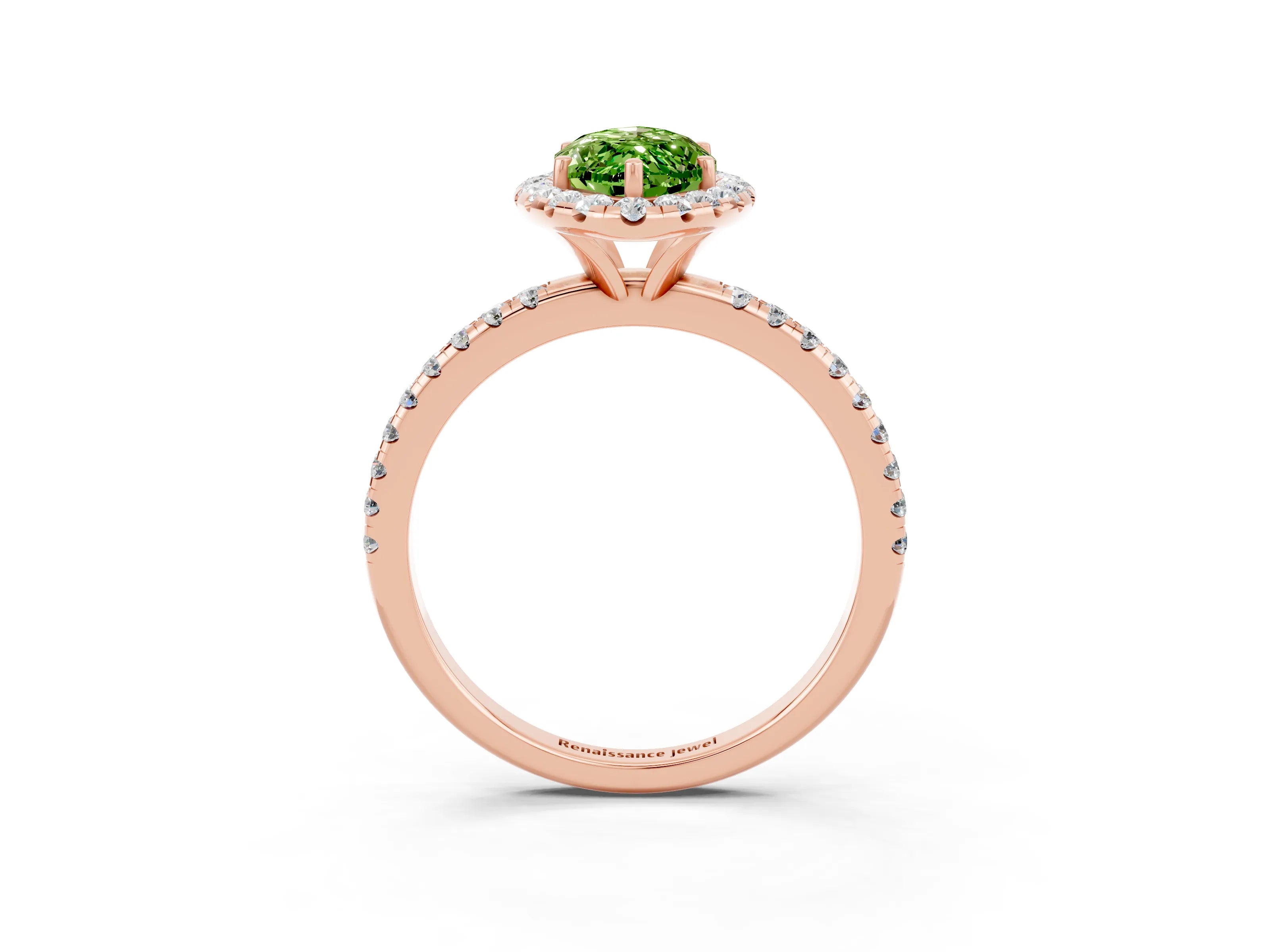 Rose gold Marquise Cut Halo Round Diamond Pavé Band Four-Prong Ring_3