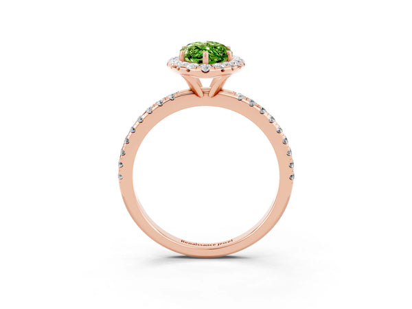 Rose gold Marquise Cut Halo Round Diamond Pavé Band Four-Prong Ring