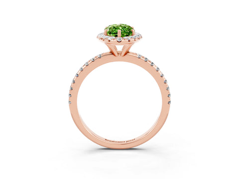 Rose gold Marquise Cut Halo Round Diamond Pavé Band Four-Prong Ring_3