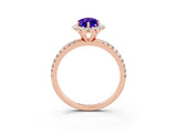 Rose gold Marquise Cut Halo Round Diamond Pavé Band Four-Prong Ring_3