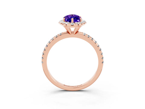 Rose gold Marquise Cut Halo Round Diamond Pavé Band Four-Prong Ring_3