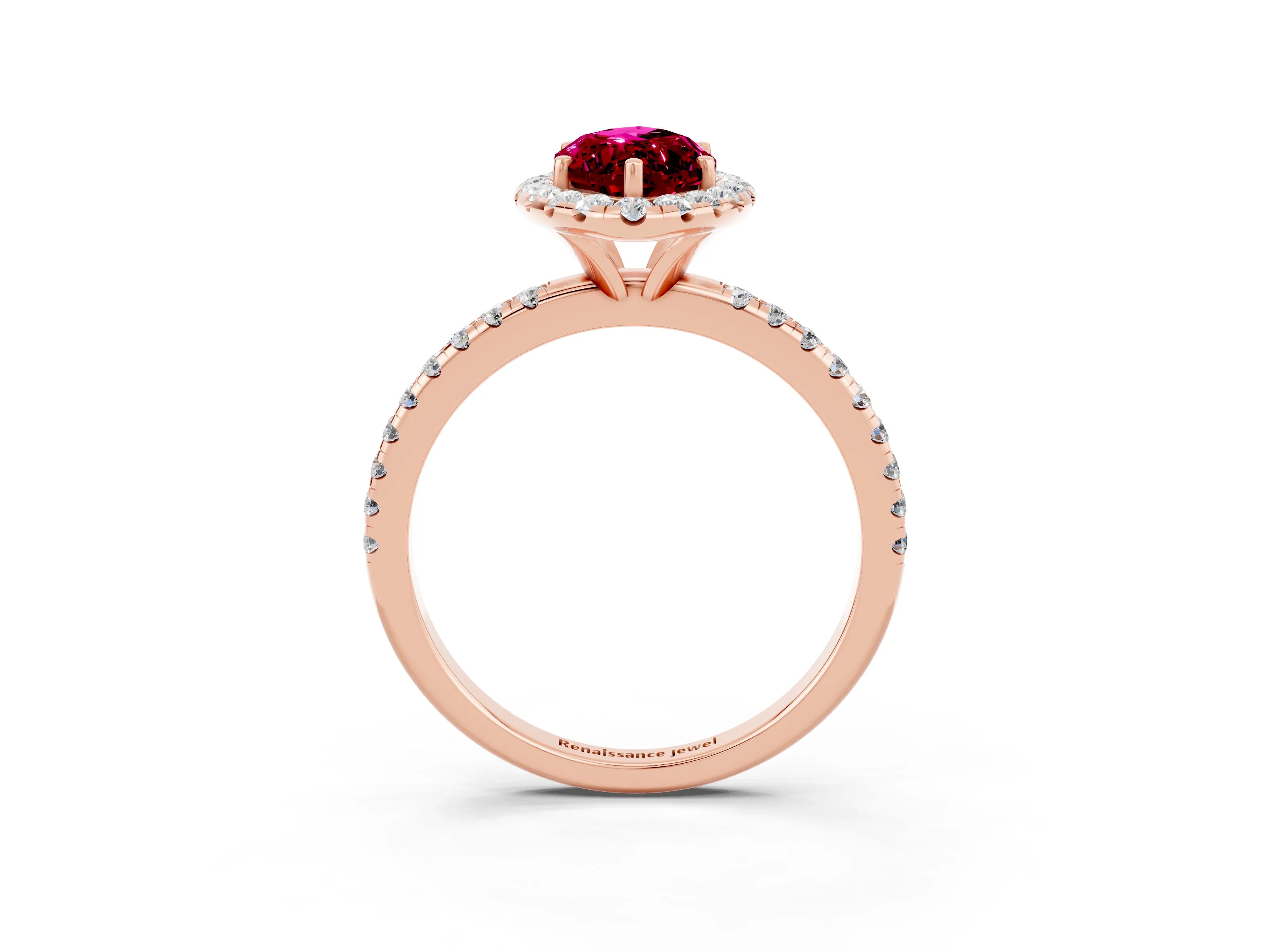 Rose gold Marquise Cut Halo Round Diamond Pavé Band Four-Prong Ring_3