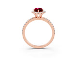 Rose gold Marquise Cut Halo Round Diamond Pavé Band Four-Prong Ring_3