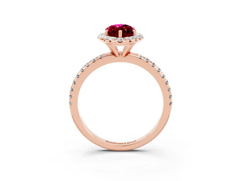 Rose gold Marquise Cut Halo Round Diamond Pavé Band Four-Prong Ring_3