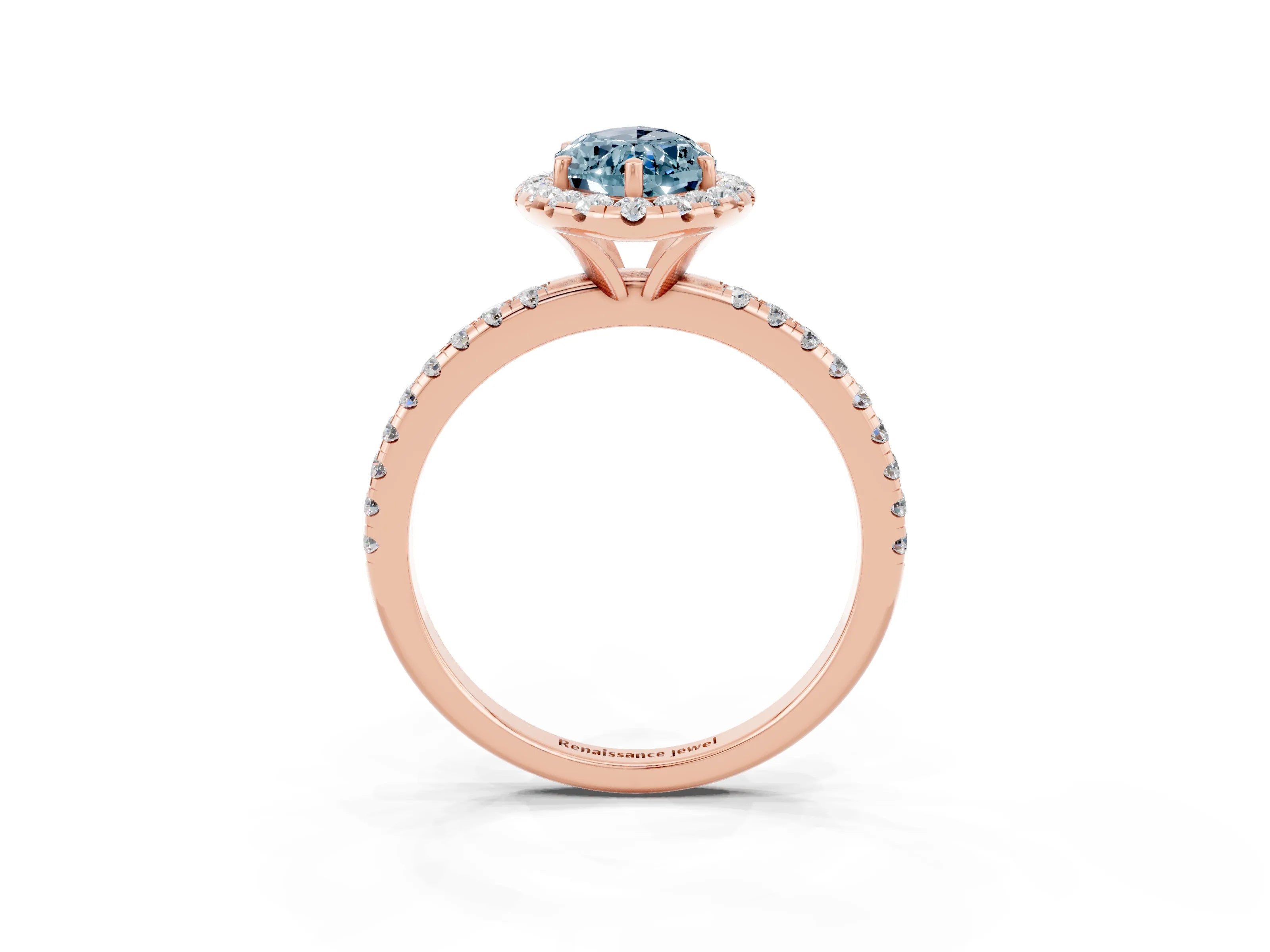 Rose gold Marquise Cut Halo Round Diamond Pavé Band Four-Prong Ring_3