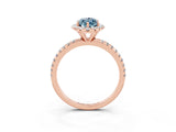 Rose gold Marquise Cut Halo Round Diamond Pavé Band Four-Prong Ring_3