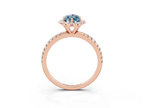 Rose gold Marquise Cut Halo Round Diamond Pavé Band Four-Prong Ring_3