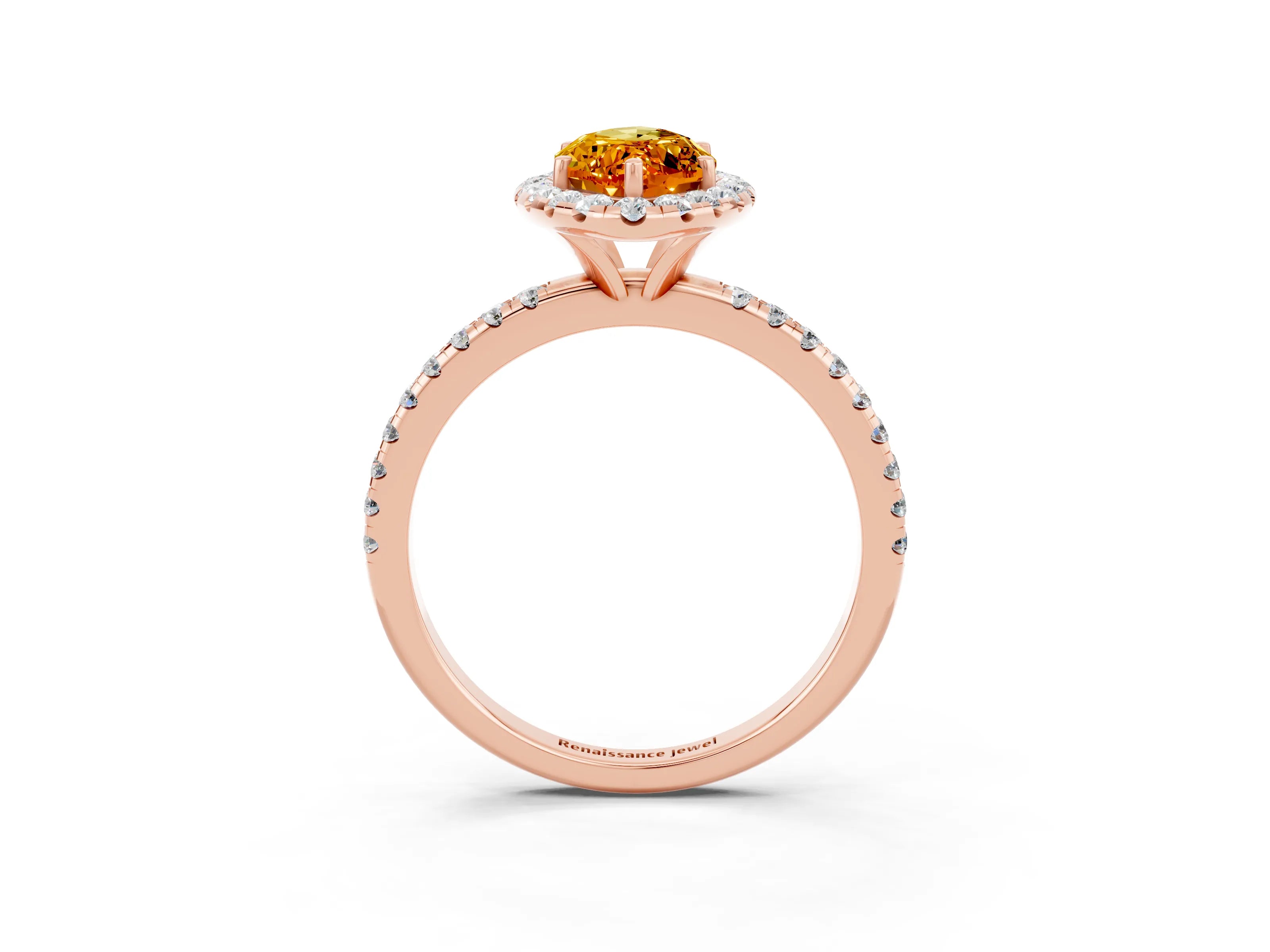 Rose gold Marquise Cut Halo Round Diamond Pavé Band Four-Prong Ring_3