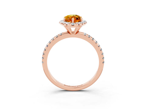 Rose gold Marquise Cut Halo Round Diamond Pavé Band Four-Prong Ring_3