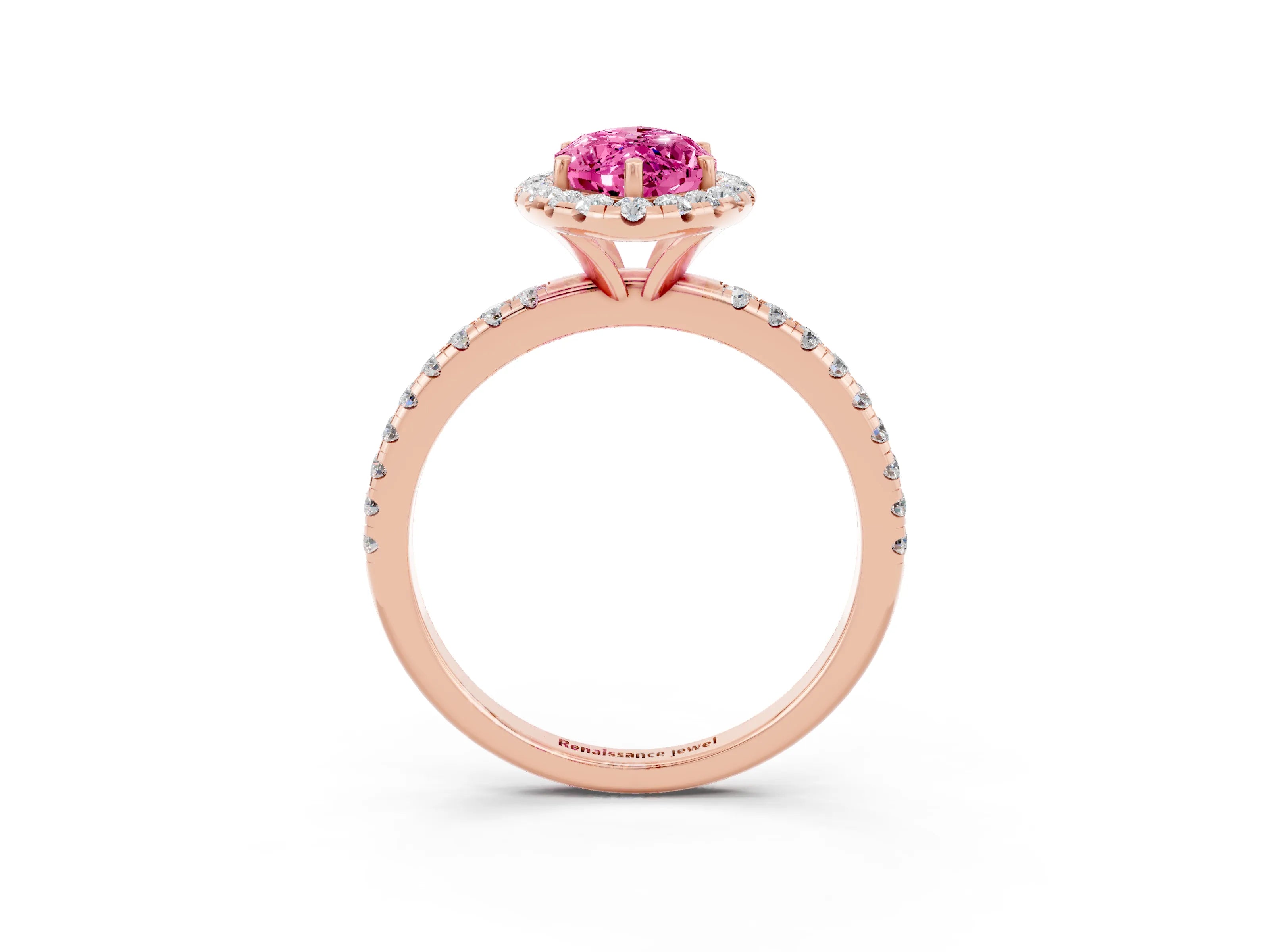 Rose gold Marquise Cut Halo Round Diamond Pavé Band Four-Prong Ring_3