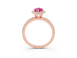Rose gold Marquise Cut Halo Round Diamond Pavé Band Four-Prong Ring_3