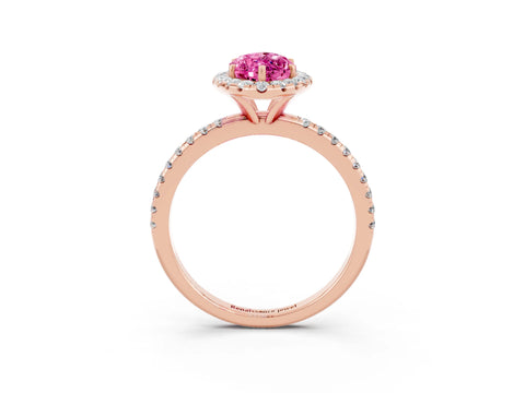 Rose gold Marquise Cut Halo Round Diamond Pavé Band Four-Prong Ring_3