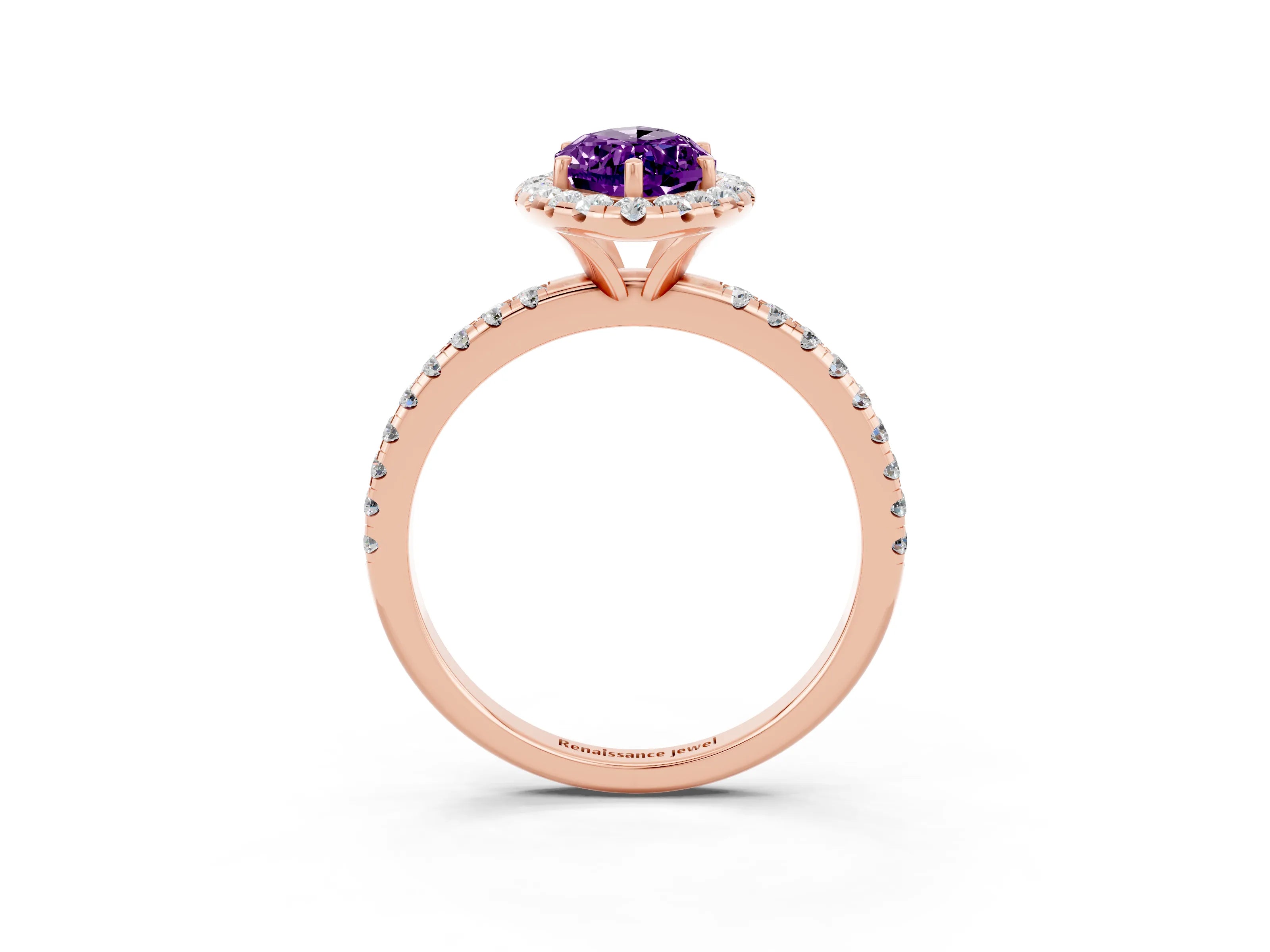 Rose gold Marquise Cut Halo Round Diamond Pavé Band Four-Prong Ring_3