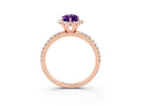 Rose gold Marquise Cut Halo Round Diamond Pavé Band Four-Prong Ring_3