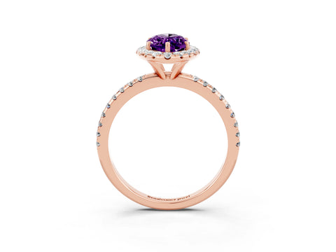 Rose gold Marquise Cut Halo Round Diamond Pavé Band Four-Prong Ring_3