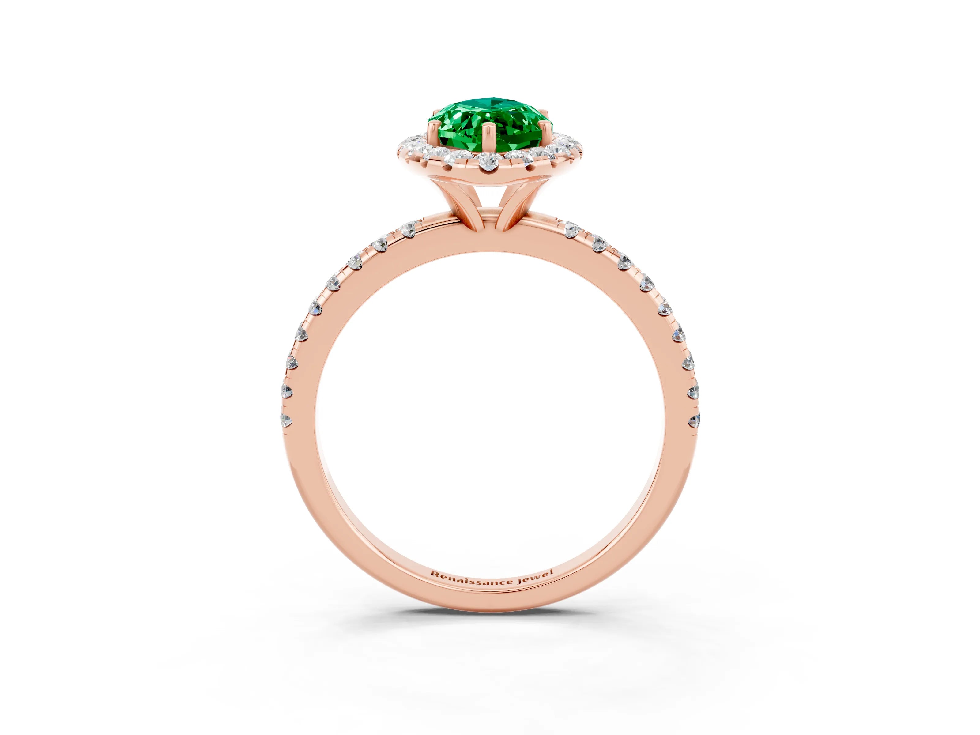 Rose gold Marquise Cut Halo Round Diamond Pavé Band Four-Prong Ring_3