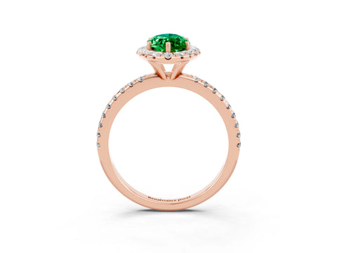 Rose gold Marquise Cut Halo Round Diamond Pavé Band Four-Prong Ring_3