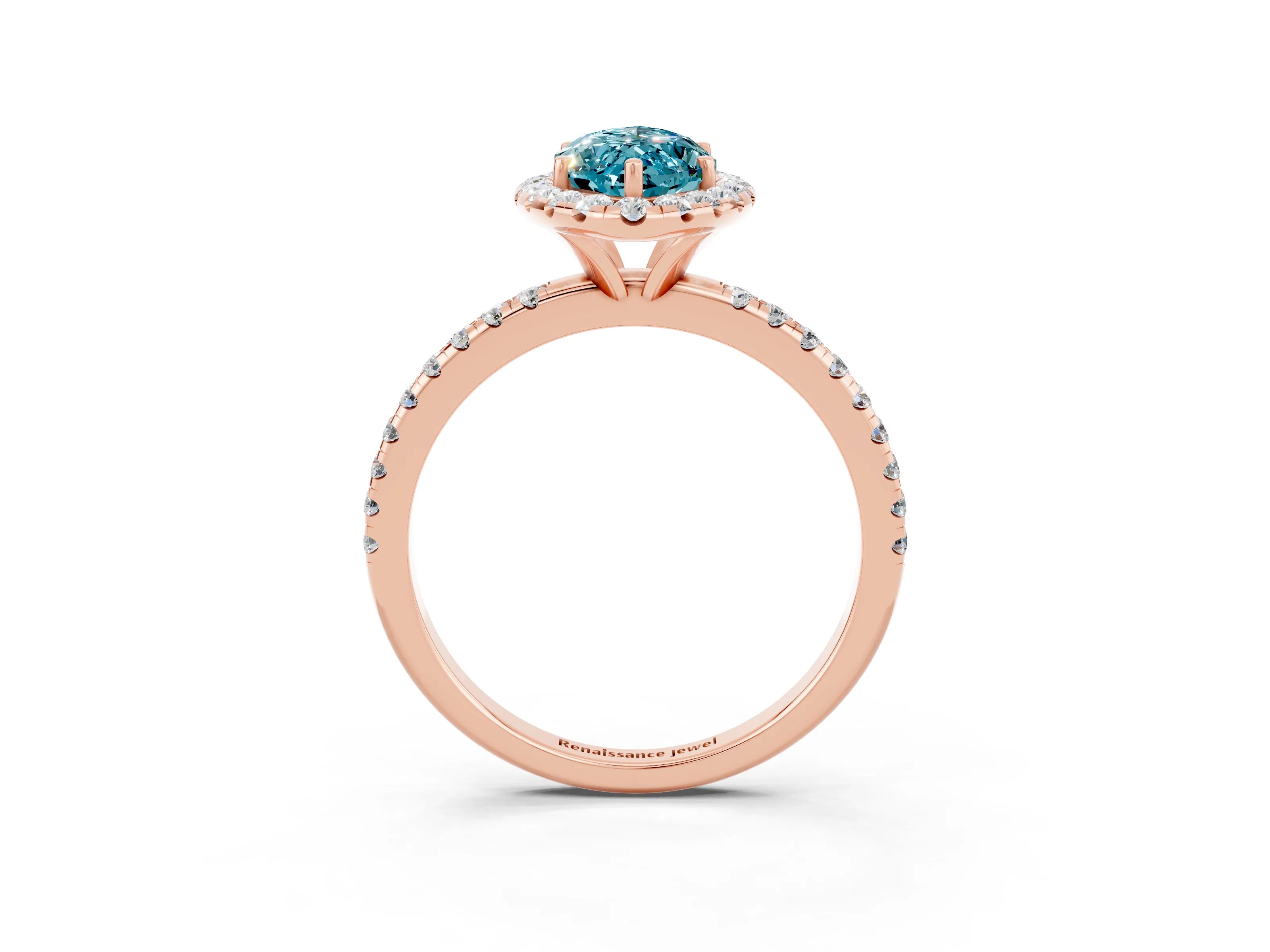Rose gold Marquise Cut Halo Round Diamond Pavé Band Four-Prong Ring_3