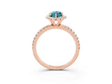 Rose gold Marquise Cut Halo Round Diamond Pavé Band Four-Prong Ring_3