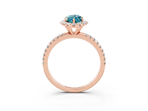 Rose gold Marquise Cut Halo Round Diamond Pavé Band Four-Prong Ring_3