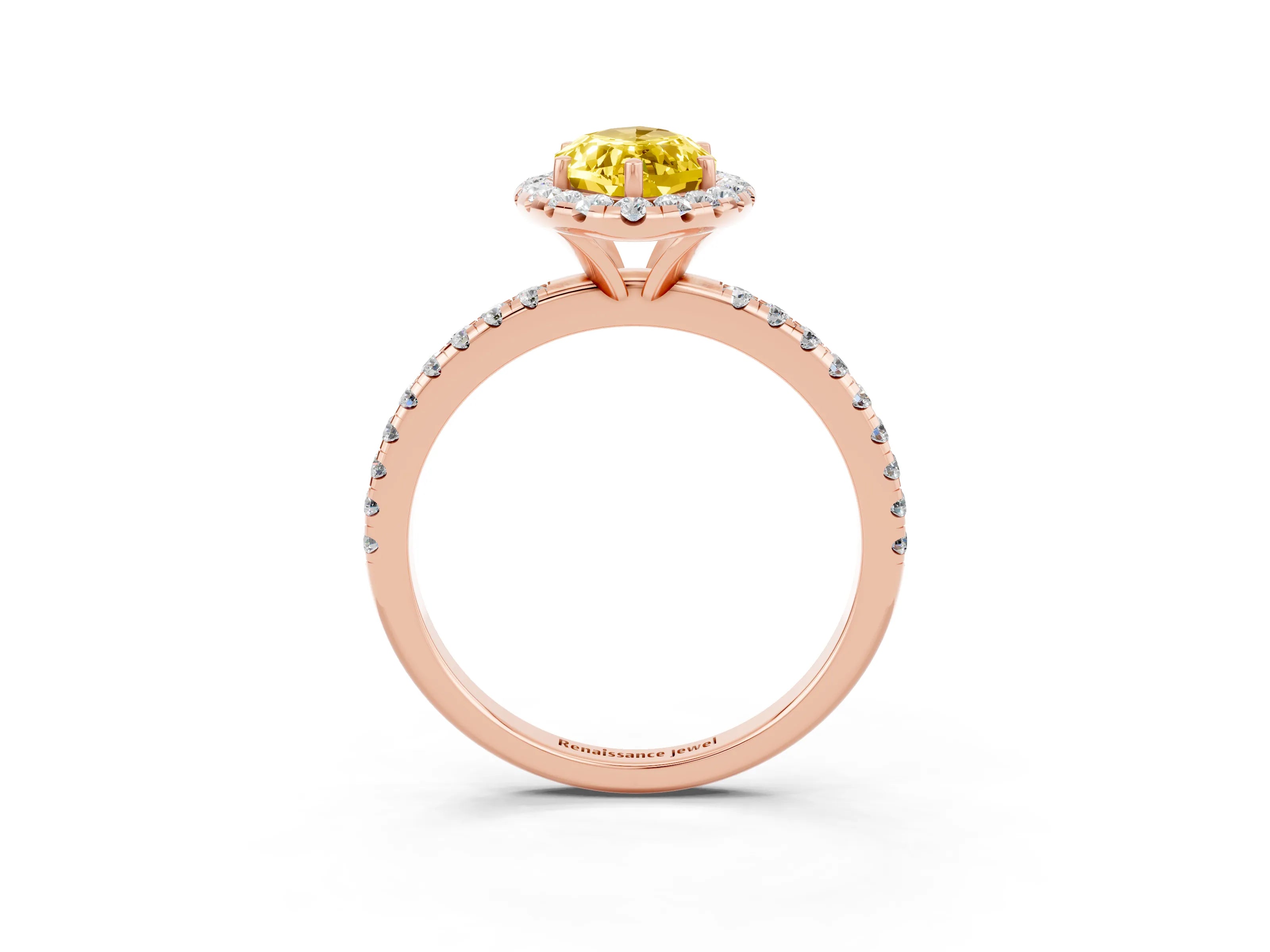 Rose gold Marquise Cut Halo Round Diamond Pavé Band Four-Prong Ring_3