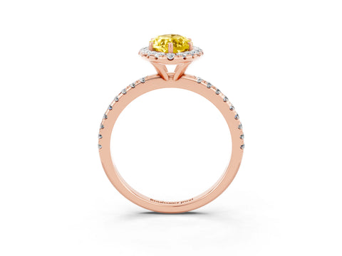 Rose gold Marquise Cut Halo Round Diamond Pavé Band Four-Prong Ring_3