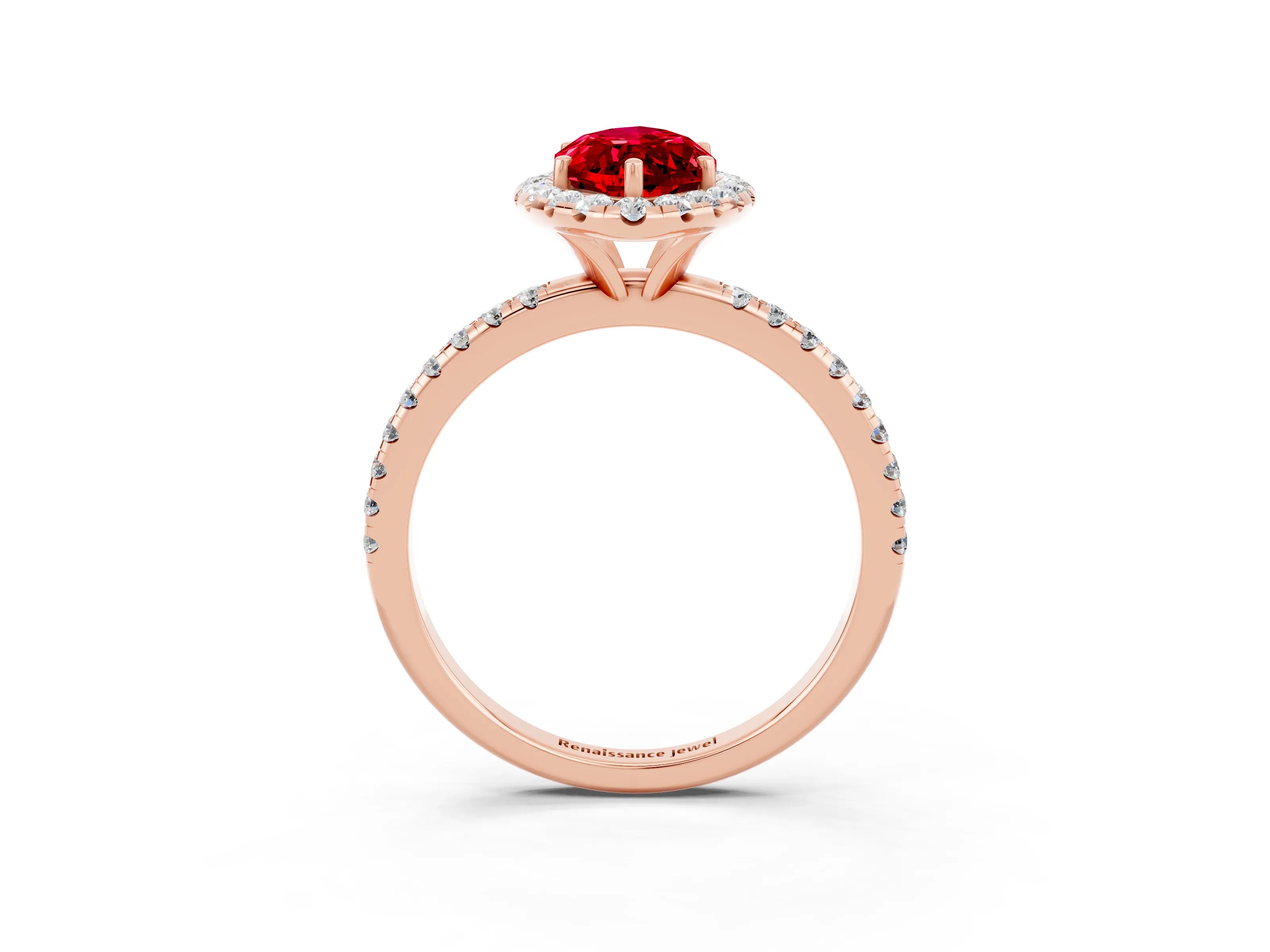 Rose gold Marquise Cut Halo Round Diamond Pavé Band Four-Prong Ring_3