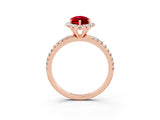 Rose gold Marquise Cut Halo Round Diamond Pavé Band Four-Prong Ring_3