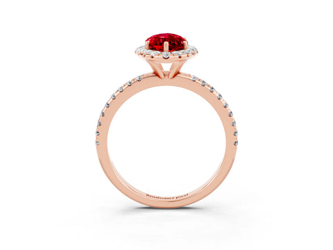 Rose gold Marquise Cut Halo Round Diamond Pavé Band Four-Prong Ring_3